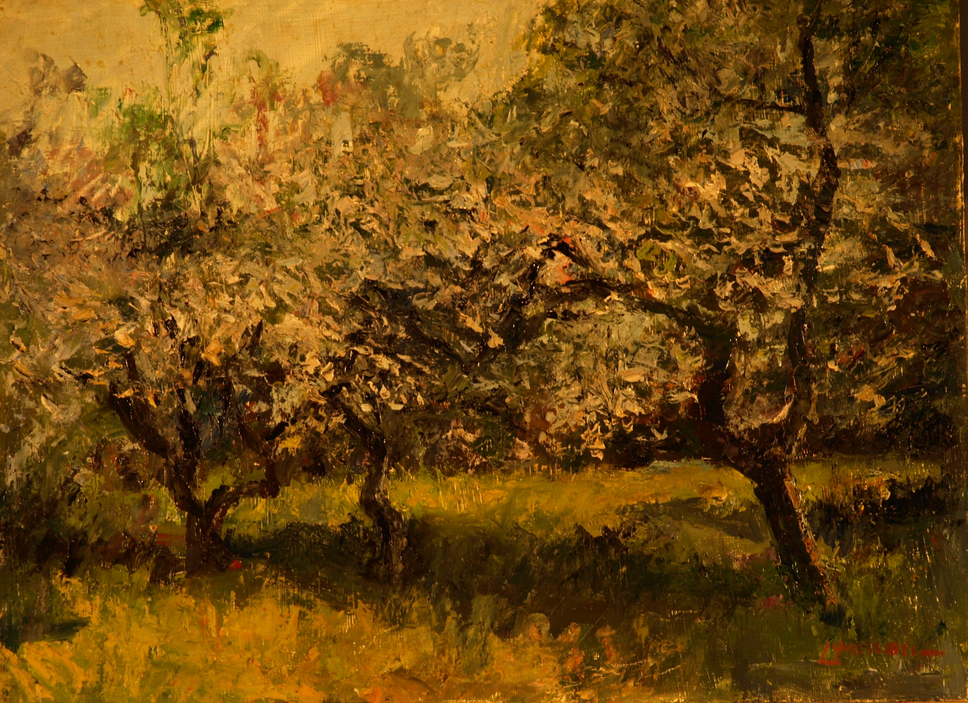 Apple Blossom Time, Oil on Panel, 12 x 16 Inches, by Bernard Lennon, $400
