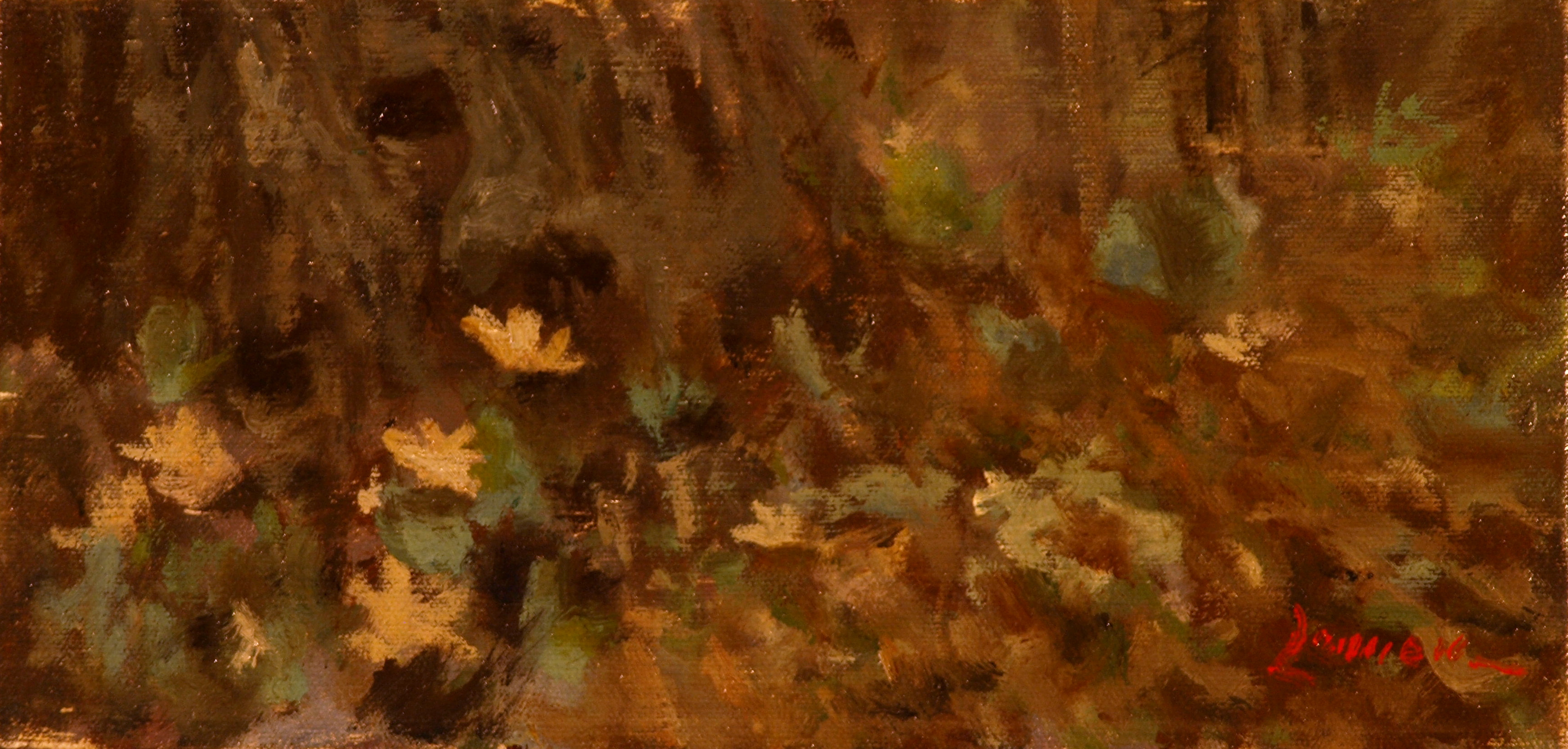 Bloodroot, Oil on Panel, 6 x 12 Inches, by Bernard Lennon, $400