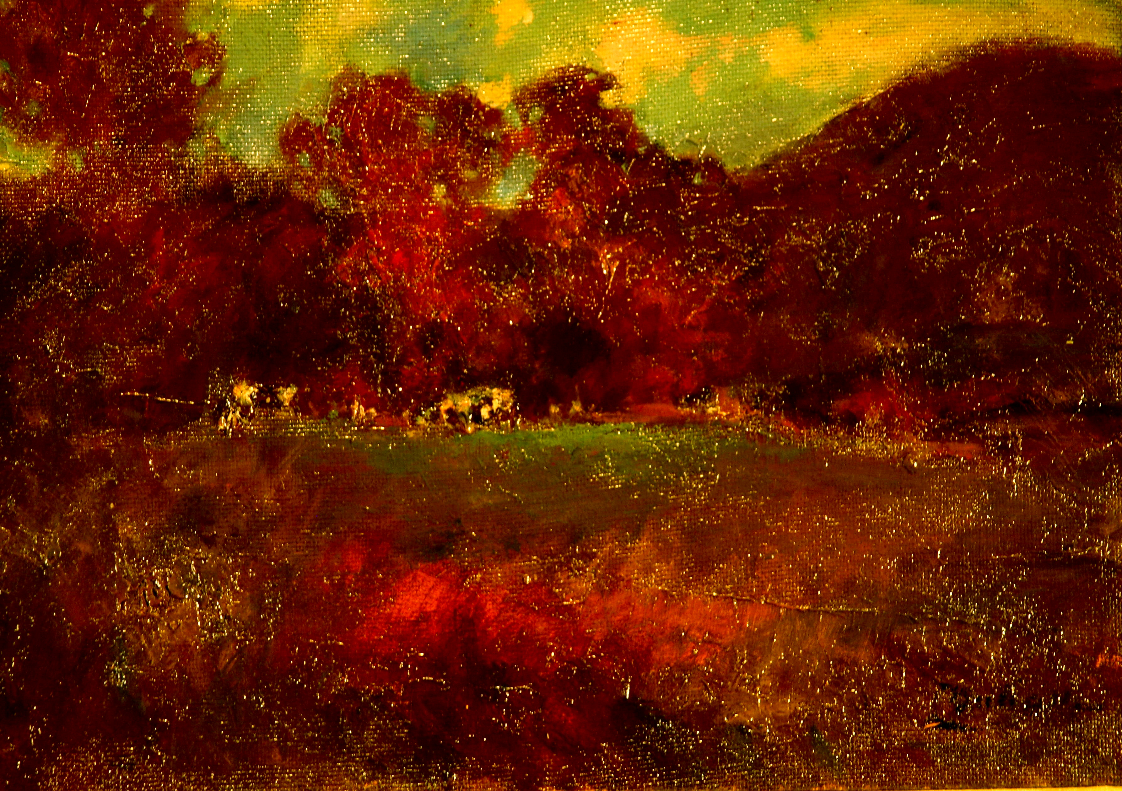 Cows in Fall Pasture, Oil on Panel, 12 x 16 Inches, by Bernard Lennon, $400