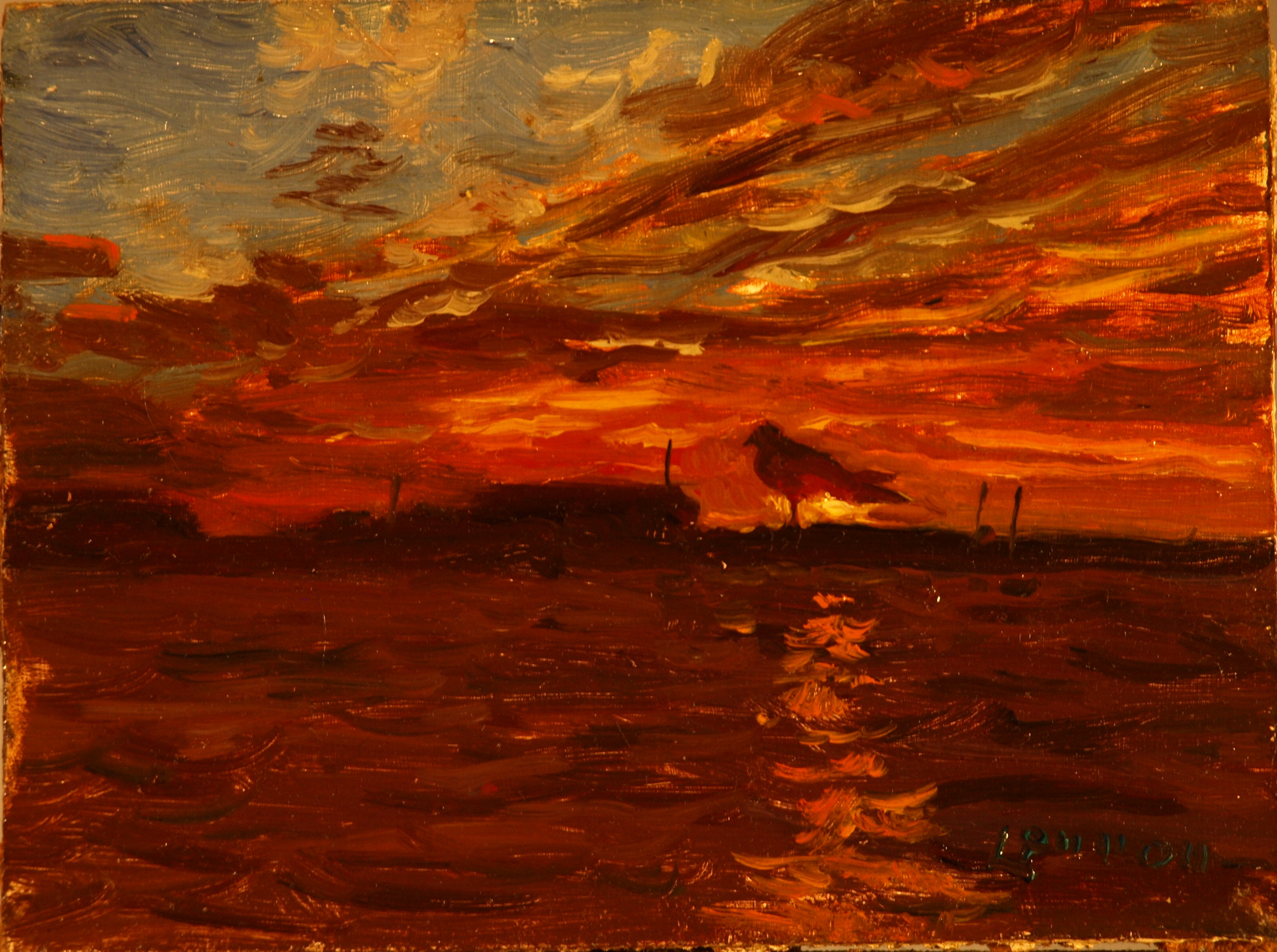 Provincetown Sunset, Oil on Panel, 6 x 8 Inches, by Bernard Lennon, $175