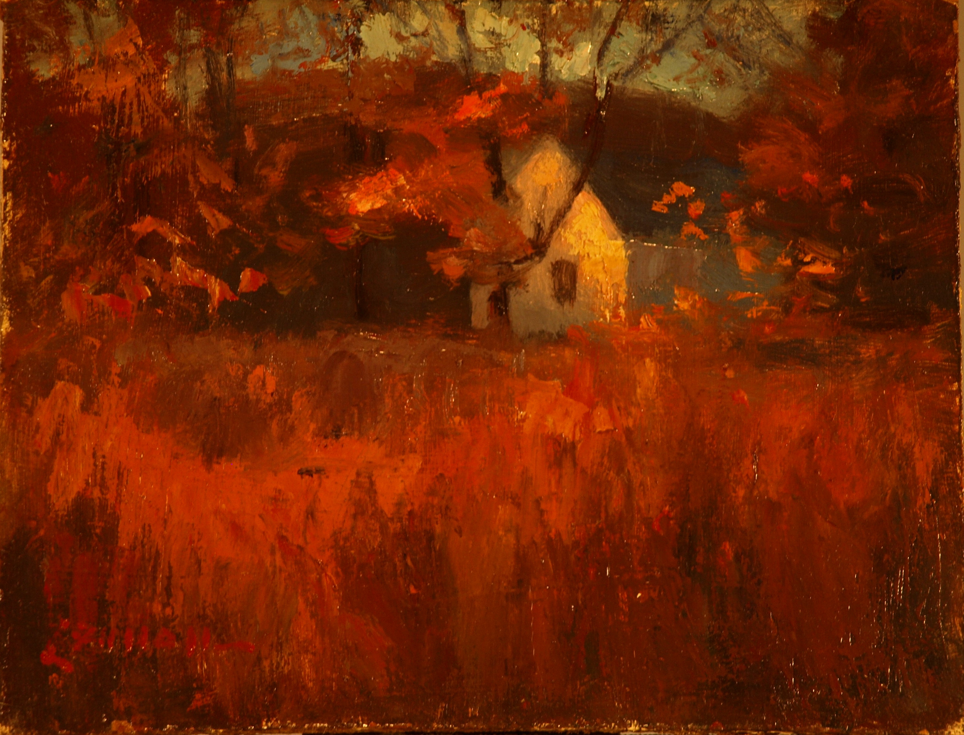 Red Grasses, Oil on Panel, 6 x 8 Inches, by Bernard Lennon, $125