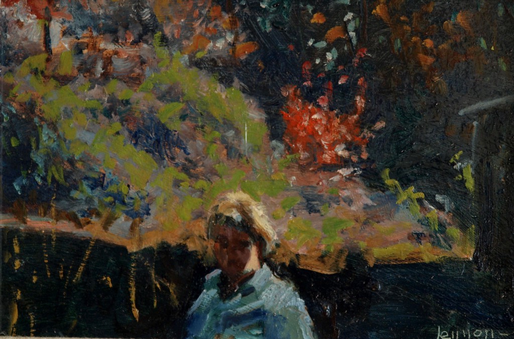 Foreground Figure, Oil on Panel, 8 x 12 Inches, by Bernard Lennon, $225