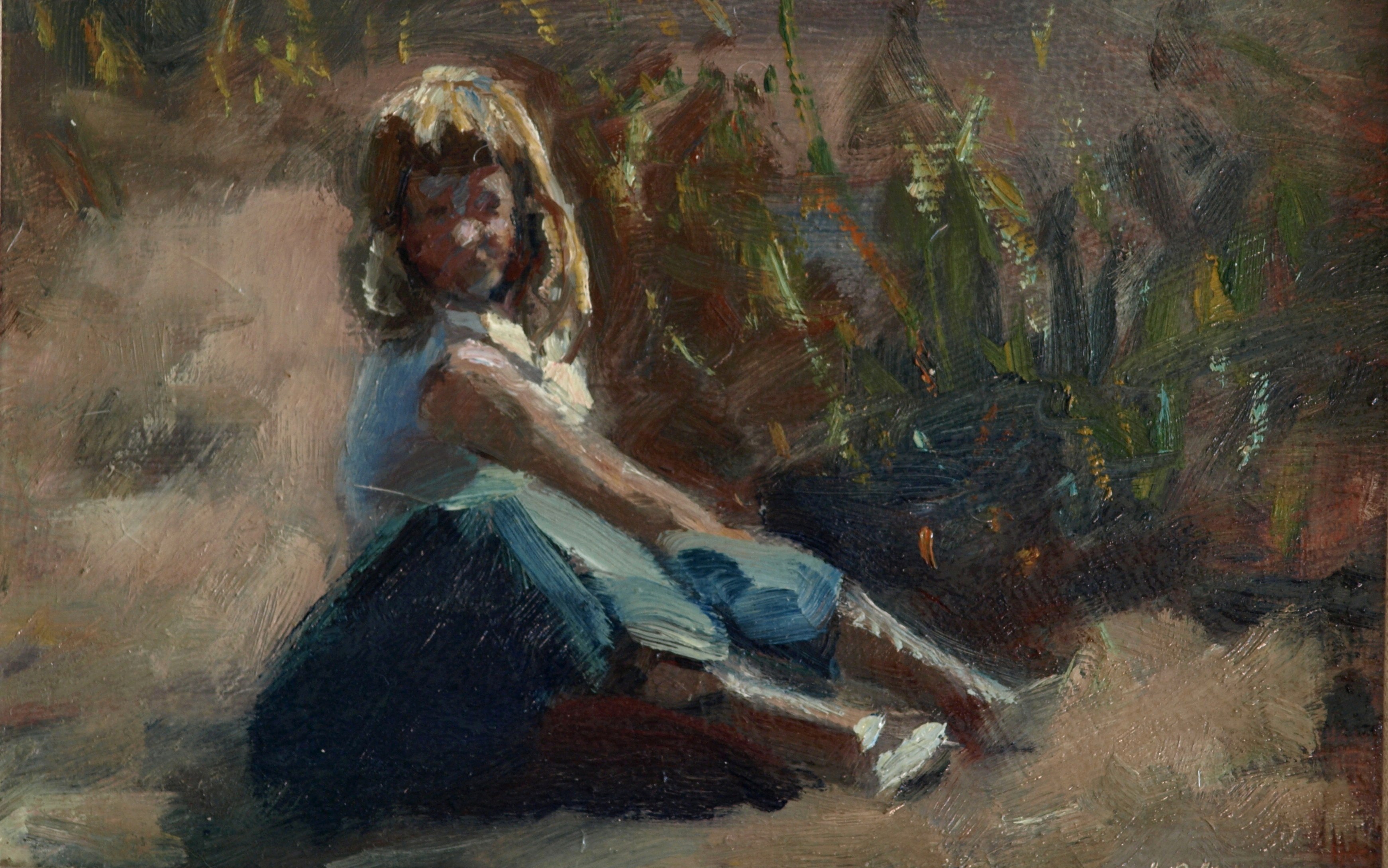 Girl at the Beach, Oil on Panel, 8 x 12 Inches, by Bernard Lennon, $225
